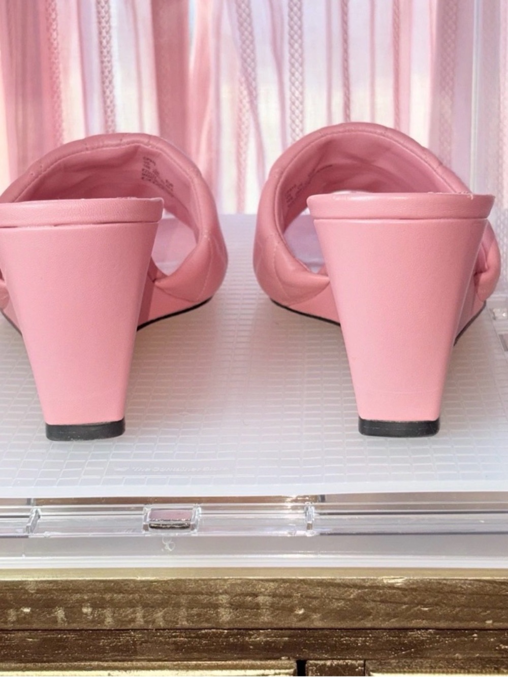 Coach Bubblegum Pink Leather Wedge Mules Size 10 Square Toe - Picture 7 of 8